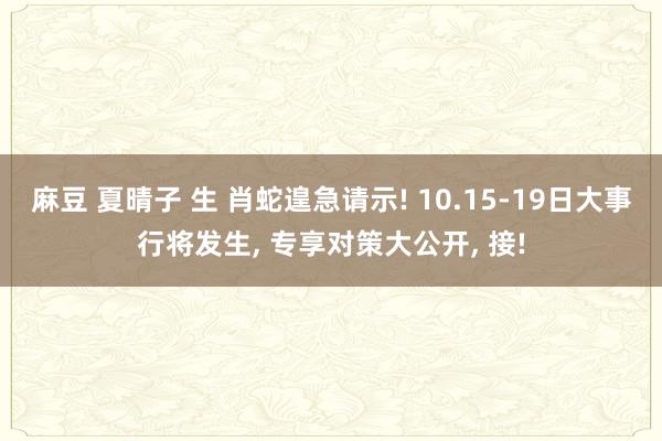 麻豆 夏晴子 生 肖蛇遑急请示! 10.15-19日大事行将发生， 专享对策大公开， 接!